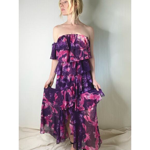 MISA LOS ANGELES Purple Floral Ruffled Off the Shoulder Maxi Dress US MEDIUM - Picture 3 of 15